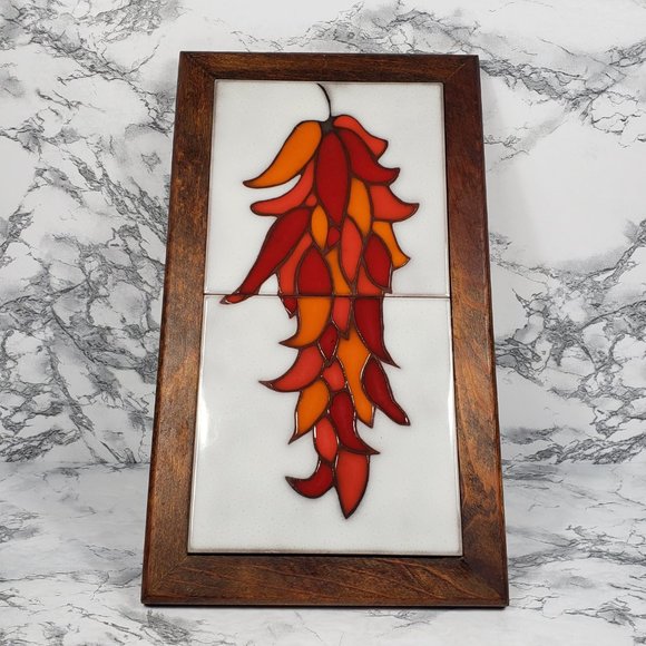 Italian Tile Wood Red Peppers Trivet Wall Decor Vintage - Picture 13 of 13